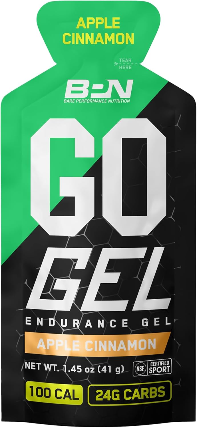 , BPN Go Gel Endurance, 24G of Carbohydrates & 100 Calories per Pack, Vegan + Gluten Free Running Gel, 10 Single-Serving Packs, Apple Cinnamon